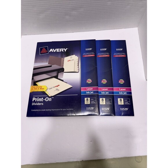 3 PACKS  Avery Print On Dividers 8 Tab 3 Hole Punched Ivory 11529 Laser/ Ink Jet - Picture 3 of 4